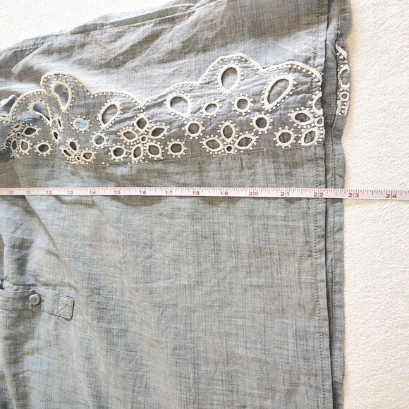Joie Chambray Eyelet Blue Flutter Sleeve Blouse Peasant Coastal Preppy Boho M - Picture 6 of 9
